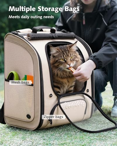 Pecute Cat Backpack Carrier,Large Space Cat Bubble Backpack,Ergonomic,Khaki - color: Khaki, size: 14.9"L x 11.0"W x 19.6"H