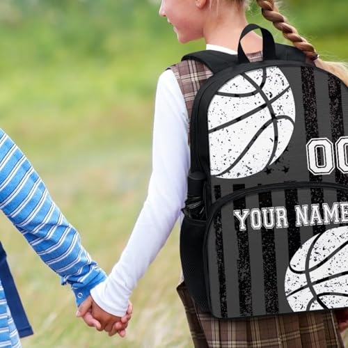 5PCS Basketball Backpack Set for Boys Customize School Backpack Lunch Box Water Bottle Sleeve Pencil Case Book Bag for Kids 8-12 American Flag Grey Middle Elementary Primary High School - color: Basketball American Flag Grey