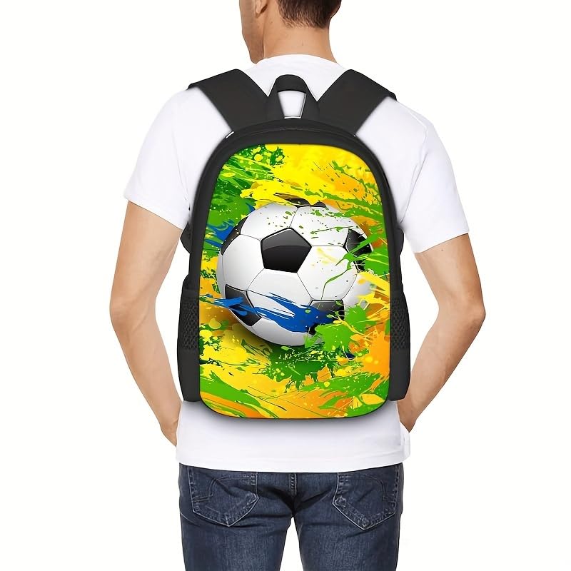 3PCS Soccer Backpack Set, 16" Lightweight Football Daypack, Soccer Ball Print Casual Laptop Backpack for Travel Camping Work (style-8) - color: Style-8