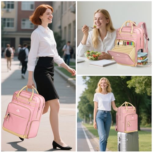 MATEIN Lunch Backpack for Women, Teacher Backpack with Lunch Compartment Detachable, Fit 15.6 Inch Laptop, College Computer Backpacks Meal Prep Work Bag Gift for Nurse Commute Office, Pink - color: Pink