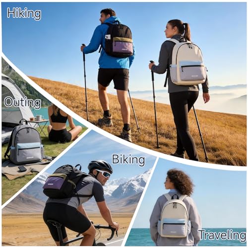 Hiking Backpack for Women Men 16L,Lightweight Foldable Backpack,Packable Hiking Daypack for Travel Camping Outdoor,Beige - color: Beige