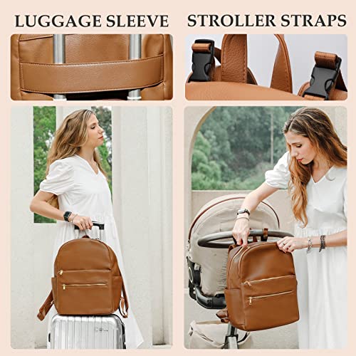 Omanmoli Diaper Bag Backpack Baby Diaper Bag Leather Diaper Bag Backpack Mom Dad with 18 Organizing Pouches,6 Insulated Pockets,Changing Pad,Stroller Straps, Large Capacity,Waterproof(Brown) - color: Brown