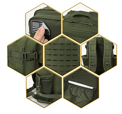 QT&QY 25L/45L Military Tactical Backpack For Men Molle Daypack 3 Day Bug Out Bag Hiking Rucksack With Bottle Holder - color: 25l Green
