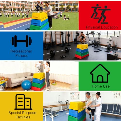 4-in-1 Foam Plyometric Box – Stackable Soft Plyometric Jump Box Set,Height Adjustable Plyometric Box Platform | plyometric box set Non-Slip PVC Cover, Easy to Clean, Stable Design(Size:90*60*90*30cm)