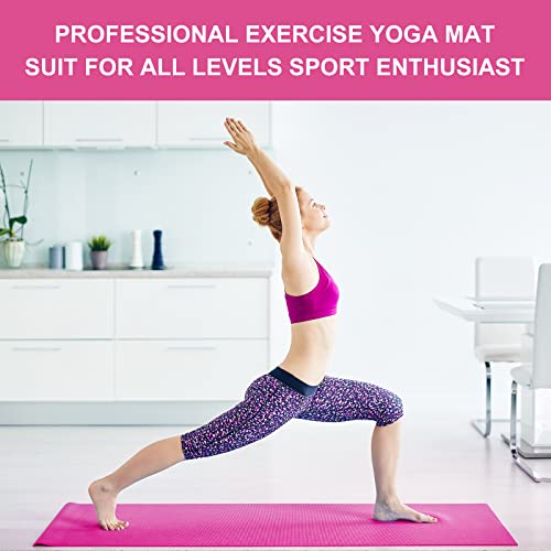 3 mm Thick Yoga Mat Bulk, Non Slip Exercise Workout Fitness Pad for Women Men, Gym Home Yoga Pilates, Easy to Clean, Sturdy PVC - color: Rose Red