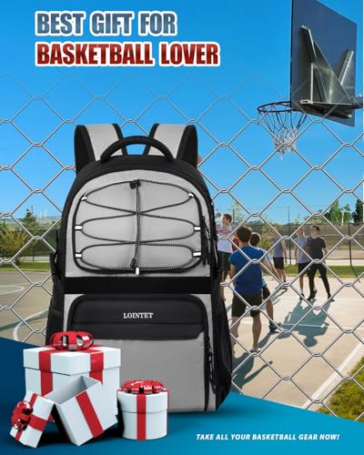 LOINTET Basketball Bag Backpack with Ball Holder Shoes Compartment, Large Basketball Accessories Sports Bag - color: Grey