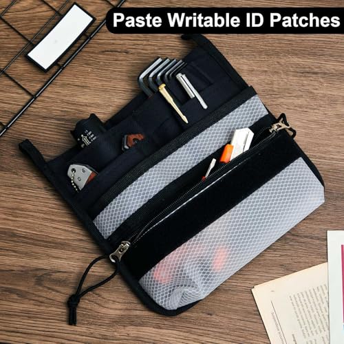 Aliceset Multi Pocket Organizer Tactical Mesh Zipper Pouch with EDC Organizer Panel MOLLE Insert Admin Pouch with ID Patch for Backpack, Bag Organization, Hook and Loop Attachment,8.7 x 8.7 Inches