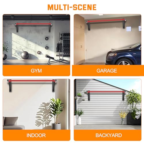 Pull Up Bar Wall Mounted, Heavy Duty 650 lbs Capacity Chin Up Bar, 48" Multi-Grip Strength Training Pull-up Bars, for Home Gym Garage/Backyard Total Body Workout, Ease Of Use Mounting - color: Red