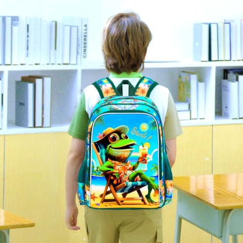 3Pcs Kids Backpack for Boys, 16" Frog Kindergarten Preschool Elementary Bookbag Set, School Backpacks with Lunch Box(Green) - color: Frog Green