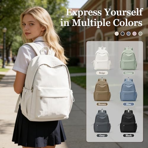 Simple School Backpack For Women Men Aesthetic Medium Backpack Lightweight Casual Daypack College Backpacks Cute Bookbag for Teens Girls Boys Basic Bagpack(Beige) - color: Beige