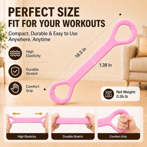 Figure 8 Resistance Bands with Handles, Resistance Bands for Arms, Back & Shoulder Training, Exercise Equipment for Yoga, Pilates & Stretching, Portable Home Gym Equipment - color: Pink
