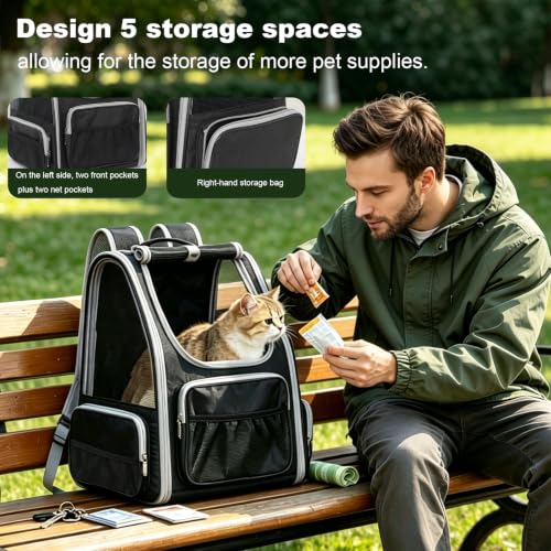Cat Backpack Carrier Breathable Pet Travel Bag for Kitten Dogs Bunny - color: Upgrade-Black, size: 12.6"L x 11.4"W x 16.5"H