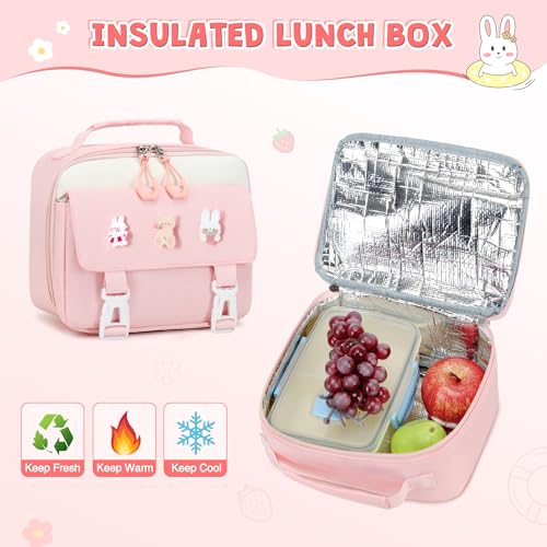 DIGOBAY 3PCS Girls Backpack for School, Kids Backpack for Girls with Lunch Box Pencil Case Set for Teen Girl Elementary Primary Middle High College School Bookbag with Cute Pins (Pink) - color: Pink