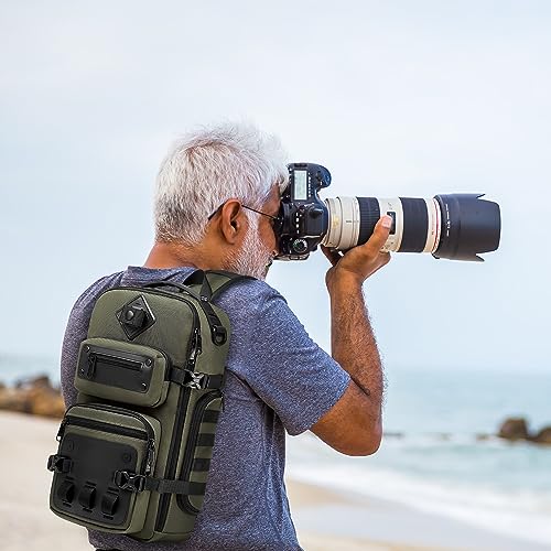 OZUKO Tactical Backpack Chest Sling Bags for Men, Waterproof Crossbody Shoulder Daypack for Outdoor Walking Hiking Trekking (Military) - color: Military