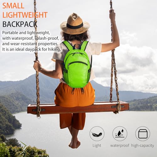 Small Hiking Daypack,15L Water-Resistant Hiking Backpack Packable Lightweight Travel Day Pack for Women Men (LinghtGreen, Small) - color: Linghtgreen, size: 15L