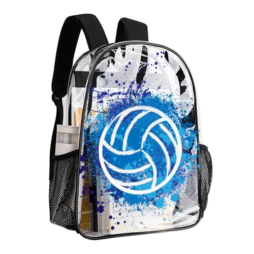 Volleyball Clear Backpack Heavy Duty for Girls Kids Boys Women | Large Cool PVC Volleyball Theme Printing Transparent Backpacks for Schools Stadium Concerts Work - Clear/Black - color: Volleyball Clear Backpack 2 Black