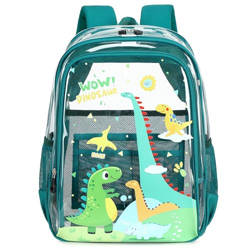 AO ALI VICTORY Clear Backpack for School,PVC Transparent Kids Bookbag for Girls Boys Cute Toddler Back Pack Kindergarten Elementary Schoolbag Stadium Approved See Through Backpacks,Green Dinosaur - color: Green Dinosaur