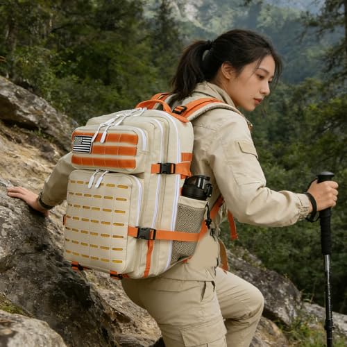 Military Tactical Backpack 45L/25L 3 Day Assault Pack Molle Daypack Hiking Backpack for Men and Women (Beige-Yellow, 45L) - color: Beige-yellow, size: 45L