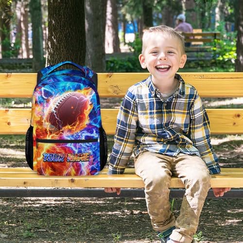 personalized Football Backpack for Boys with Name - 17 Inch Custom Kids Bookbag for Elementary Primary Students Sports School Bag - color: Brown