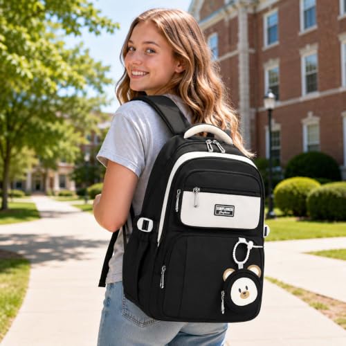 Leaper Preppy Backpack for Teens : 18.5 inch Bookbag Multi-pocket for School Daily -Water Resistant Anti Theft Middle Highschool Student - Aged 10-16 - Gifts for Girls and Kids(Black) - color: Black-9802