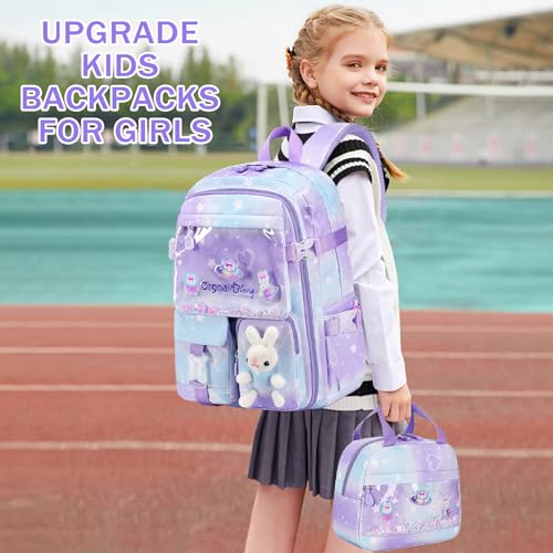 FIXITOK Girls Backpack Set, 3PCS Kids Backpack for Girls, Kawaii Bunny School Backpacks for Girl Kindergarten Elementary Preschool Middle School Bags with Lunch Box Pencil Case Dreamy-Purple - color: Dreamy-purple