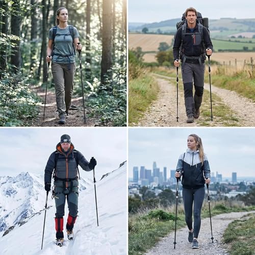 Folding Hiking Poles, Lightweight 7075 Aluminum Alloy Mountain Tech Trekking Poles for Men, Collapsible Walking Sticks for Travel, EVA Foam Grip, Set of 2 - Black
