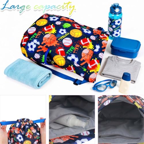 RHCPFOVR Drawstring Backpack for Kids - Football Bags for Girls Mini Gym Dance Beach Swim Travel Bag With Two Water Bottle Holder - color: Football
