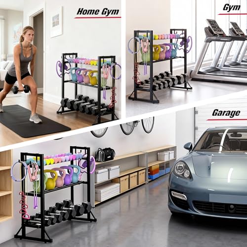 3-Tier Adjustable Dumbbell Rack Stand - Heavy-Duty Carbon Steel Weight Storage Organizer for Home Gym, Easy Assembly, 450 lb Capacity for Dumbbells & Kettlebells