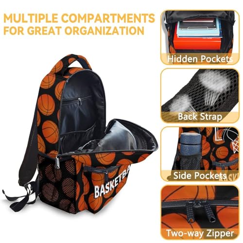 Mercuryelf Basketball Backpack with Lunch Box And Pencil Case, Elementary Kindergarten School Preschool Bookbag for Boys Girls Kids, Set of 3 - color: Basketball-3-2