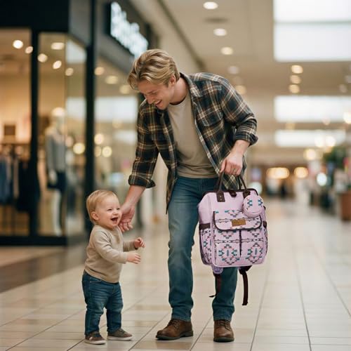 Montana West Wrangler Aztec Diaper Bag Backpack Western Backpacks for Moms Baby Essentials Bag with Twist-Lock Closure, Insulated Pockets, Portable Changing Pad, Stroller Straps, Pacifier Case - color: Aztec Purple