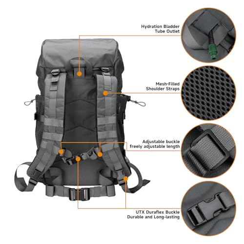 EXCELLENT ELITE SPANKER 40L Camping Hiking Backpack for Men and Women Tactical Military Backpack Large Rucksack Assault Pack Bag for Outdoor Camping, Hiking,Travel Backpacking(Grey - color: Grey