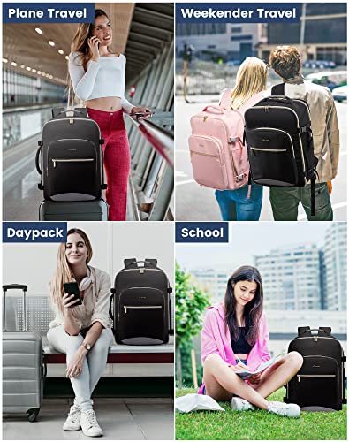 LOVEVOOK 40L Travel Backpack for Women Men,Waterproof Airline Approved Carry On Luggage Travel Essentials,TSA Carry On Backpack Personal Item Travel Bag Suitcase Weekender Traveling with Packing Cubes - color: Black-grey, size: Large-40L-4Pcs