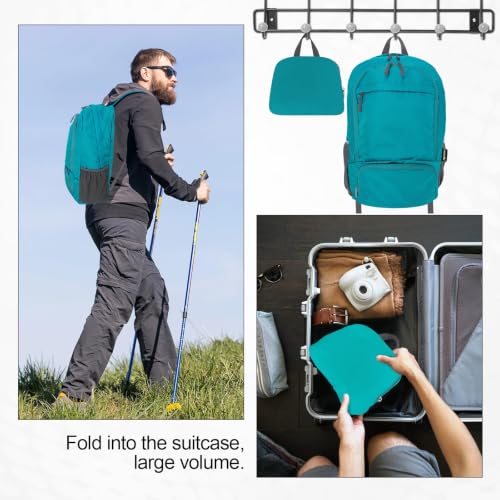 HOLYLUCK 20L lightweight packable Hiking Daypack Foldable Backpack for Men Women Small Travel Outdoor Foldable Shoulder Bag - color: Teal