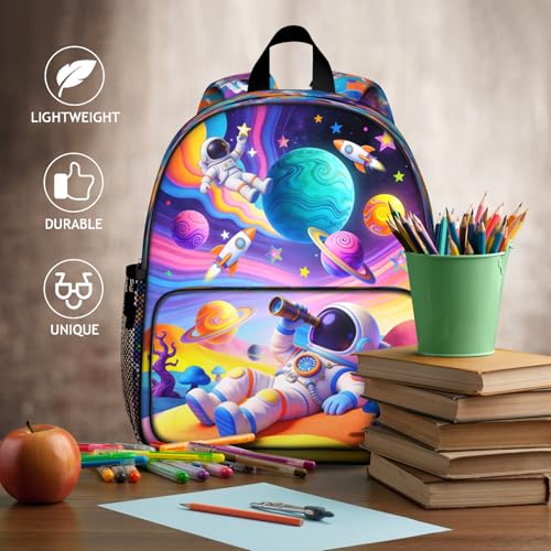 Astronaut Toddler Backpack Boy Colorful School Bag for Girls Kids School Lightweight Bookbag with Adjustable Buckled Chest Straps for Preschool Kindergarten Elementary - color: Astronaut 01