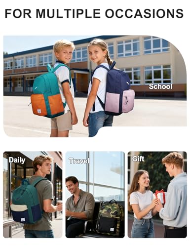 VASCHY Lightweight Backpack for School, Water Resistant Classic Bookbag with Side Pockets for Girls Kids,Teens Blue Pink - color: Midnight Blue & Pink
