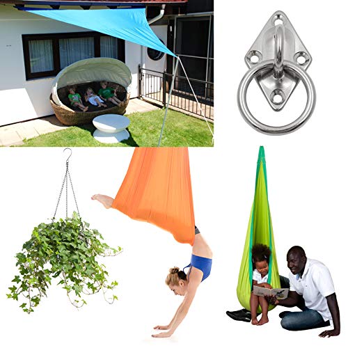4Pcs M6 Diamond Pad Eye Plate with Ring Hook, Ceiling Hooks Wall Mount Bracket, Heavy Duty Stainless Steel Anchor Mount for Yoga Swings Hammocks/Boat Rigging/Suspension Training Straps - size: M6 (Diamond Pad Eye)