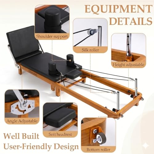 88" Foldable Pilates Reformer,Walnut Wood Grain Metal Frame, Dual Spring & Latex Resistance, Jump Board & Headrest, Adjustable Footbar Space-Saving Home Gym, Ideal - size: 88*21.3*11IN