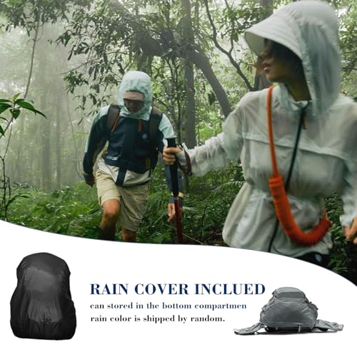 Long Keeper 40L Hiking Backpack Camping Daypack with Waterproof Rain Cover Lightweight Outdoor Sport Travel Backpack Rucksack (Grey) - color: Grey