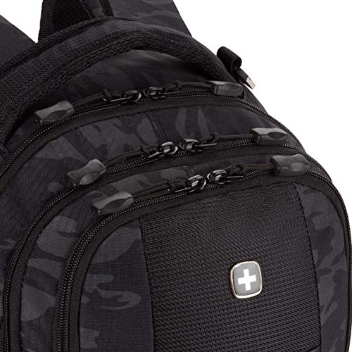 SWISSGEAR Cecil Laptop Backpack, Fits Most 16-Inch Laptops, Three-Compartment Design, Airflow Back Panel, Black, 27.3L, 18-Inch - color: Black Cod/Camo