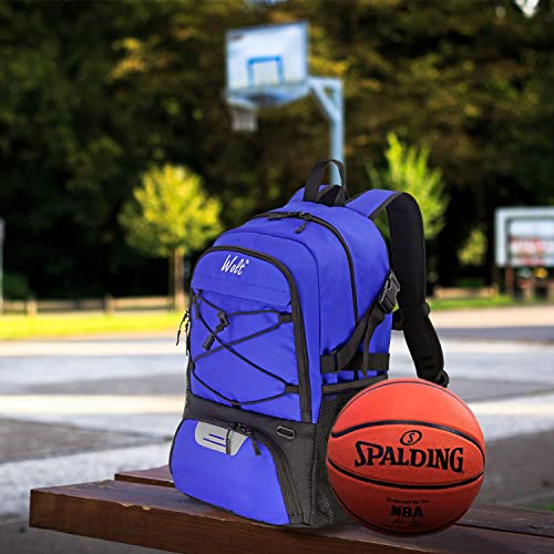 WOLT Basketball Backpack Large Sports Bag with Separate Ball Holder & Shoes Compartment, Best for Basketball, Soccer,Gym - color: Blue