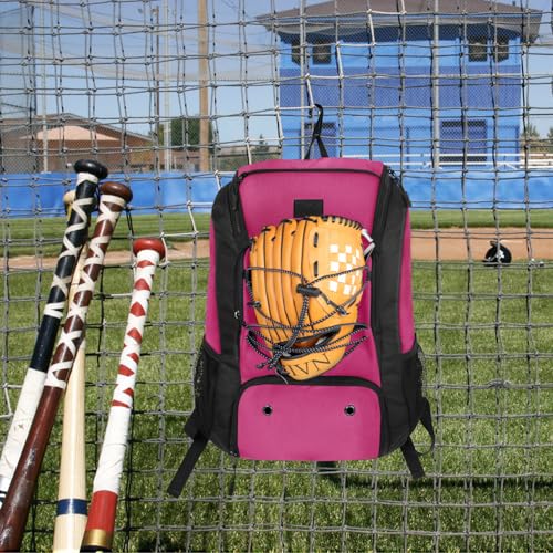 MATEIN Youth Baseball Backpack, Softball Bat Bag with Shoes Compartment - color: Pink Black, size: 29L