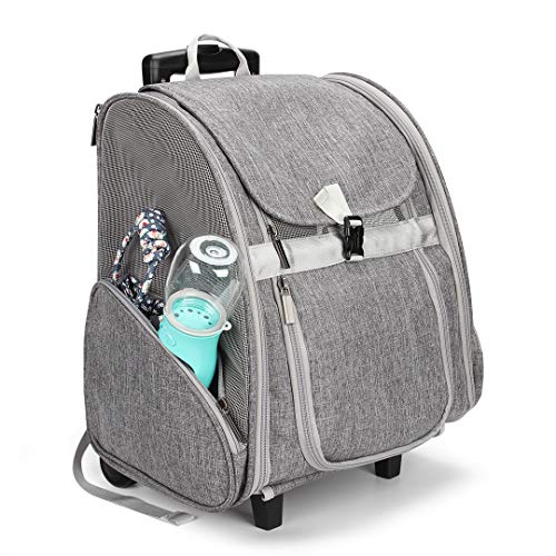 Lollimeow Pet Rolling Carrier, Dog Backpack with Wheels,Cats,Puppies Travel Bag with Wheels,Dog Trolley(Grey)