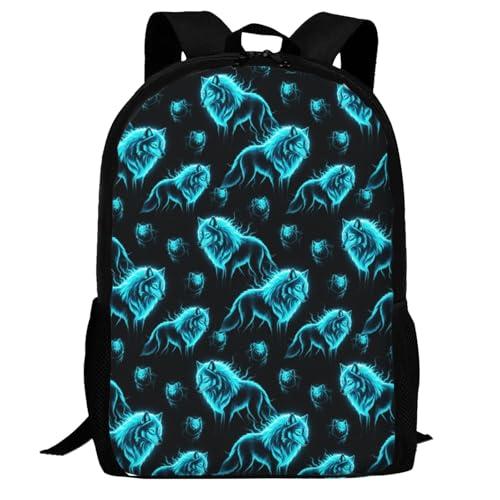 Lightweight Polyester Daypack Cool Cyan Wolf, Anti Theft Large Capacity Travel Hiking Backpack Unisex Carry On Bag for Outdoor Commute Business Use - color: Design (211)