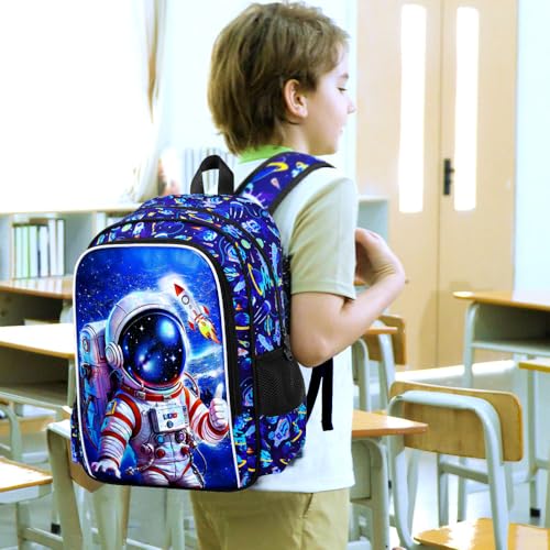 HPJGD 3PCS Astronaut Bookbag for Boys, Water Resistant Kids Backpack Set with Lunch Box, Cool School Bag for Elementary Preschool Toddler - Thumbs-Up Astronaut - color: Cool Uv Printed Thumbs-up Astronaut Blue