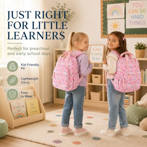 Bluboon Toddler Backpack for Girls Boys 3-6 Cute 15" Preschool Kindergarten Backpacks Kids Daycare Bags School Travel (Age 4-8 (15" H Fit A4 Folder)) - color: Pink-rainbow Bow L, size: Age 4-8 (15" H Fit A4 Folder)