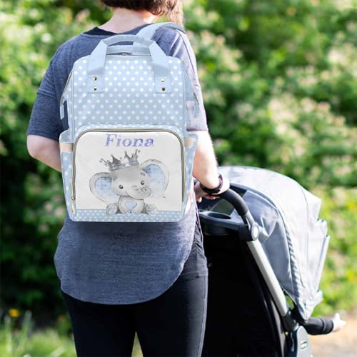 Newcos Personalized Baby Elephant Wearing a Silver Crown New Mom Diaper Bag with Name Nappy Bag Casual Travel Daypack, One Size - color: Design 26