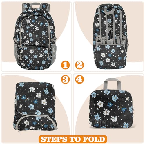 ZOMAKE Lightweight Packable Backpack 30L, Foldable Travel Hiking Daypack - color: D-black,floral Pattern