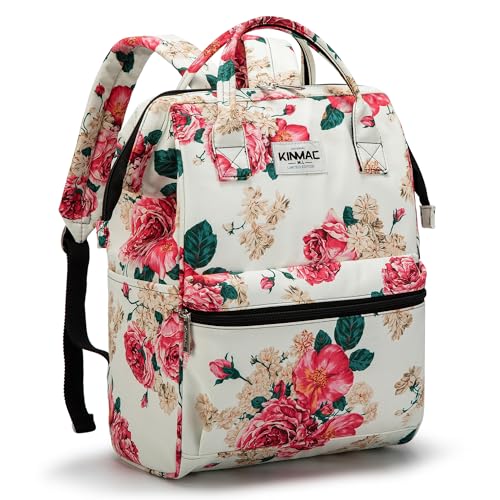 Kinmac Laptop Backpack for Women and Men, Large Capacity Travel Backpack for 15.6 inch Laptop Computer (Peony) - color: Peony