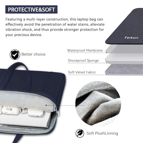 Ferkurn Laptop Case Bag Women Men Computer Sleeve with Shoulder Compatible with HP/Inspiron/Thinkpad/Vivobook/MSI/Surface, 17.3 inch, Blue - color: Navy Blue, size: 17.3 inch