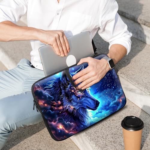 14 15 15.4 15.6 inch Laptop Handle Bag Computer Bag, Pouch Holder Notebook Sleeve Cover Soft Case Compatible for Dell,Lenovo,Toshiba HP, Asus Notebook-Blue Sky Wolf - color: Blue Sky Wolf